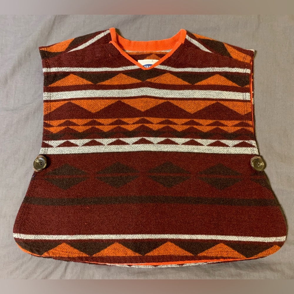 Old Navy Boys Orange & Brown Patterned Poncho Cape